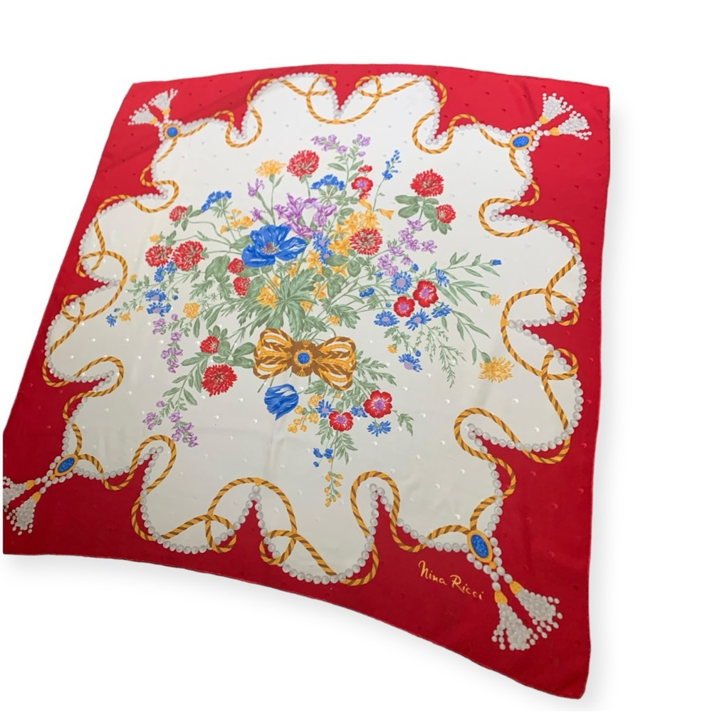 NINA RICCI RED & CREAM SCARF